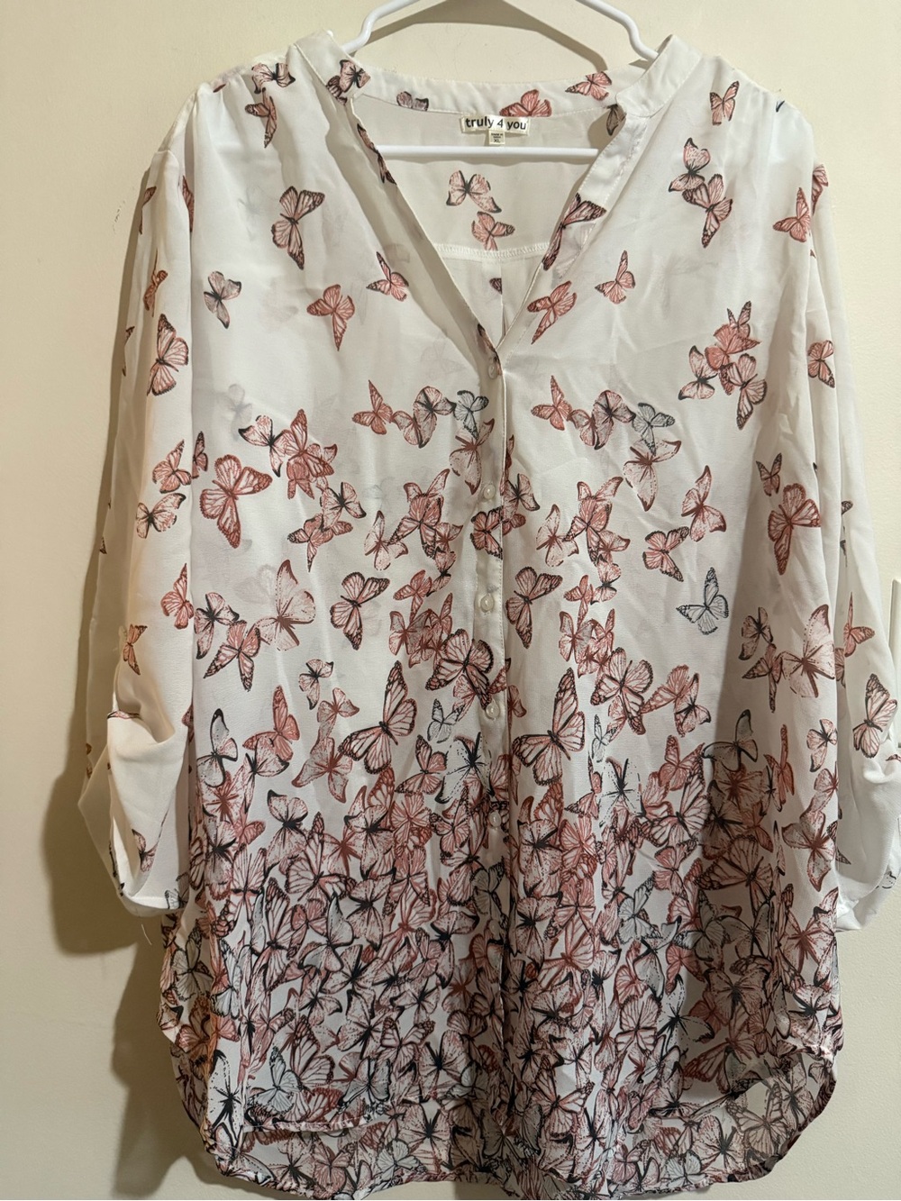 Truly 4 You White Button-Down Butterfly Print Blouse